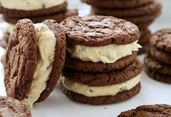 Chocolate Cookie with Cookie Dough filling~ the ultimate cookie sandwich!