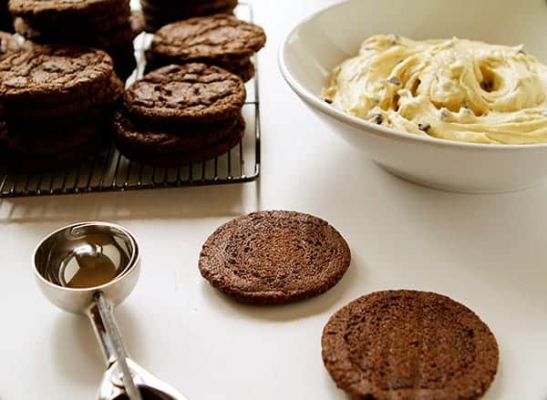 Chocolate Cookie with Cookie Dough filling~ the ultimate cookie sandwich!