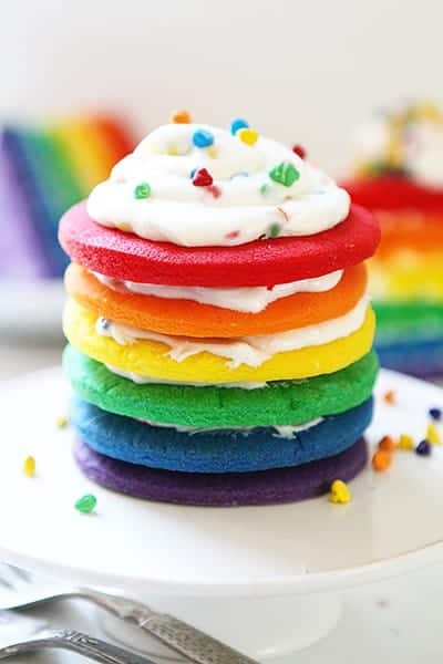 Rainbow Cookie Cake with Rainbow Chip Frosting!