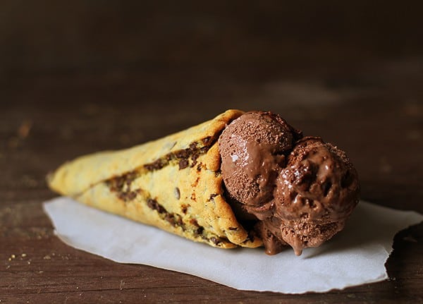 Homemade Ice Cream Cone using Chocolate Chip Cookies!