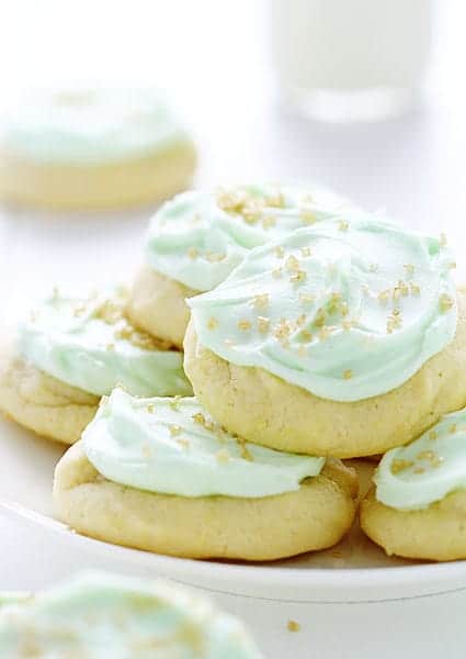 Sugar Cookies with Green Buttercream and Gold Sprinkles