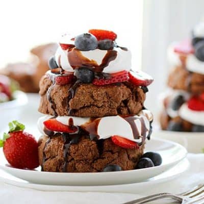 Chocolate Strawberry Shortcake with Blueberries and Chocolate Sauce!