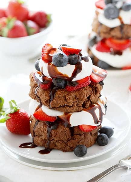 Chocolate Strawberry Shortcake with Blueberries and Chocolate Sauce!