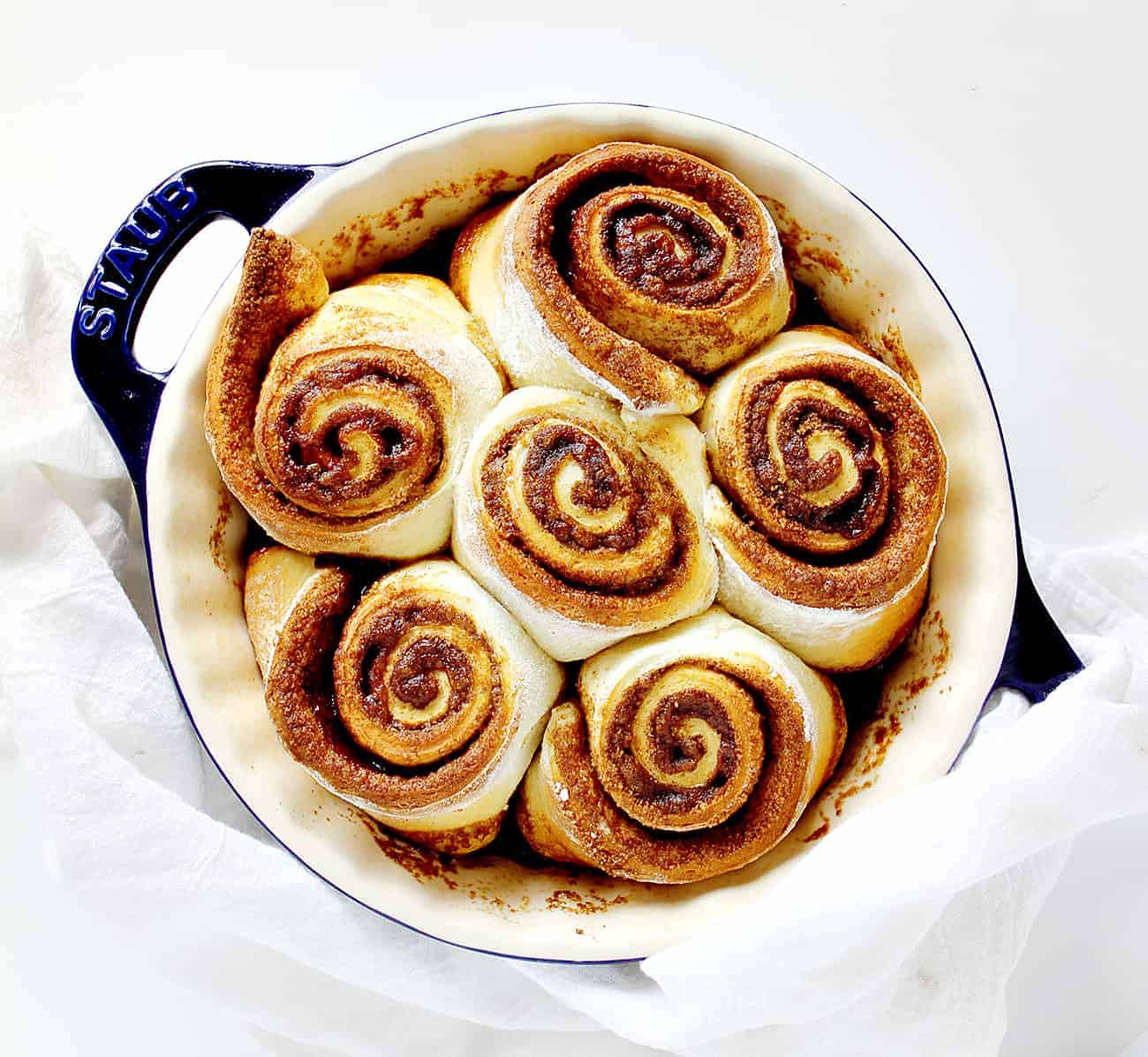 Overhead of baked Pumpkin Cinnamon Rolls