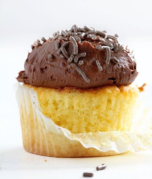 The Perfect Yellow Cupcake with a delicious Whipped Chocolate Buttercream! iambaker.net
