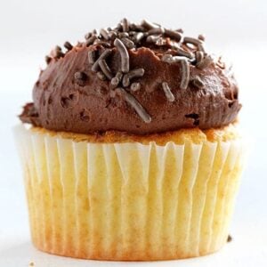 The Perfect Yellow Cupcake with a delicious Whipped Chocolate Buttercream! iambaker.net