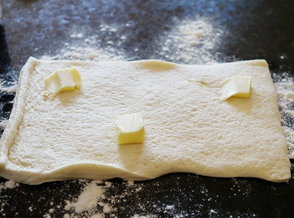 Rolled out dough for Pumpkin Cinnamon Rolls