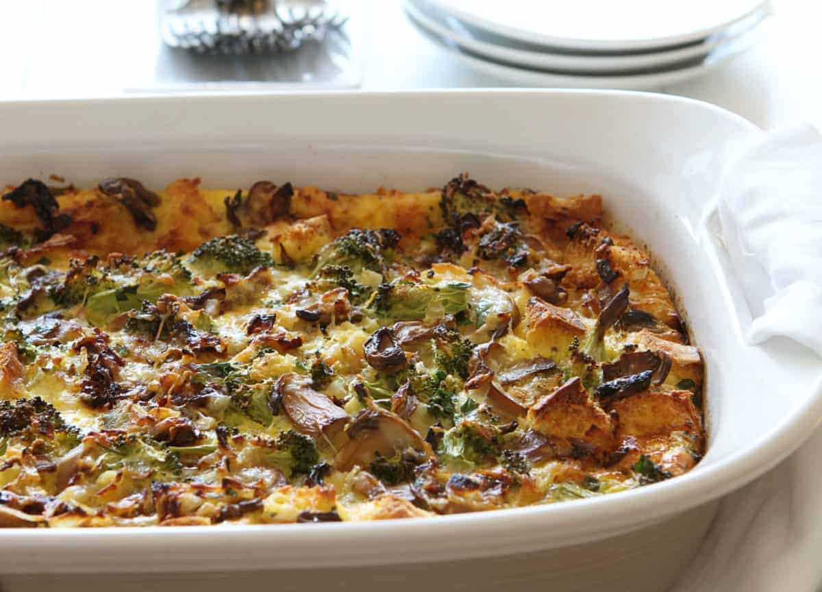 Breakfast Strata (Broccoli, Mushroom, and Cheese Eggbake) i am baker
