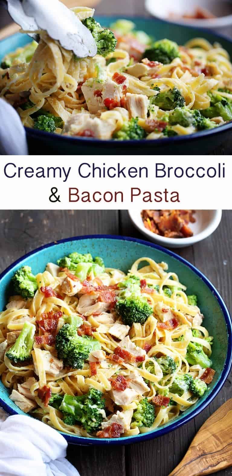 Chicken Fettuccine Alfredo with Bacon and Broccoli | i am baker