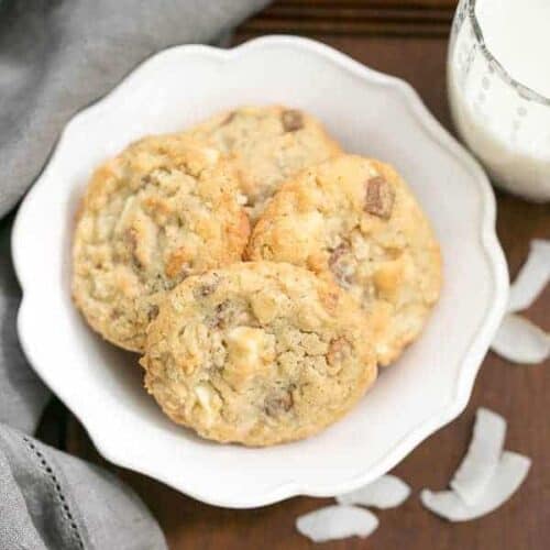 White Chocolate Toffee Chunk Cookies i am baker
