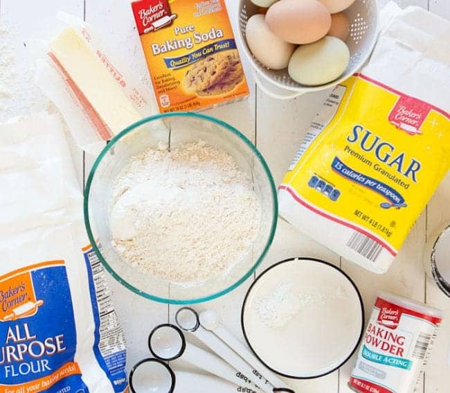 All of the Baker's Corner ingredients needed to make a cake!