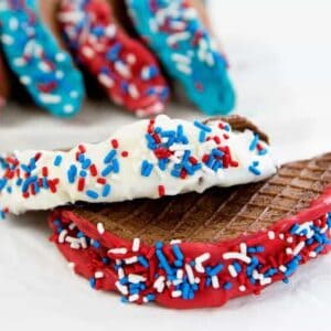 Chocolate tacos decorated with red, white, and blue for the Holiday!