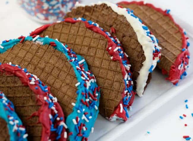 Homemade chocolate tacos with red, white, and blue decorations
