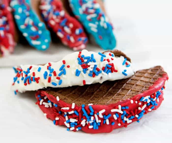 Chocolate tacos decorated with red, white, and blue for the Holiday!
