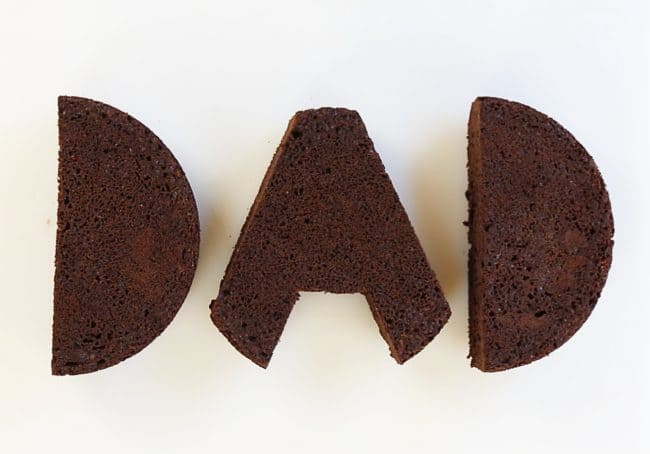 Raw cake cut into the letters D A D