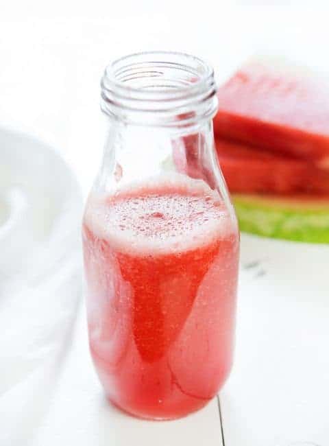 This juice went into a cake batter to make watermelon cake!