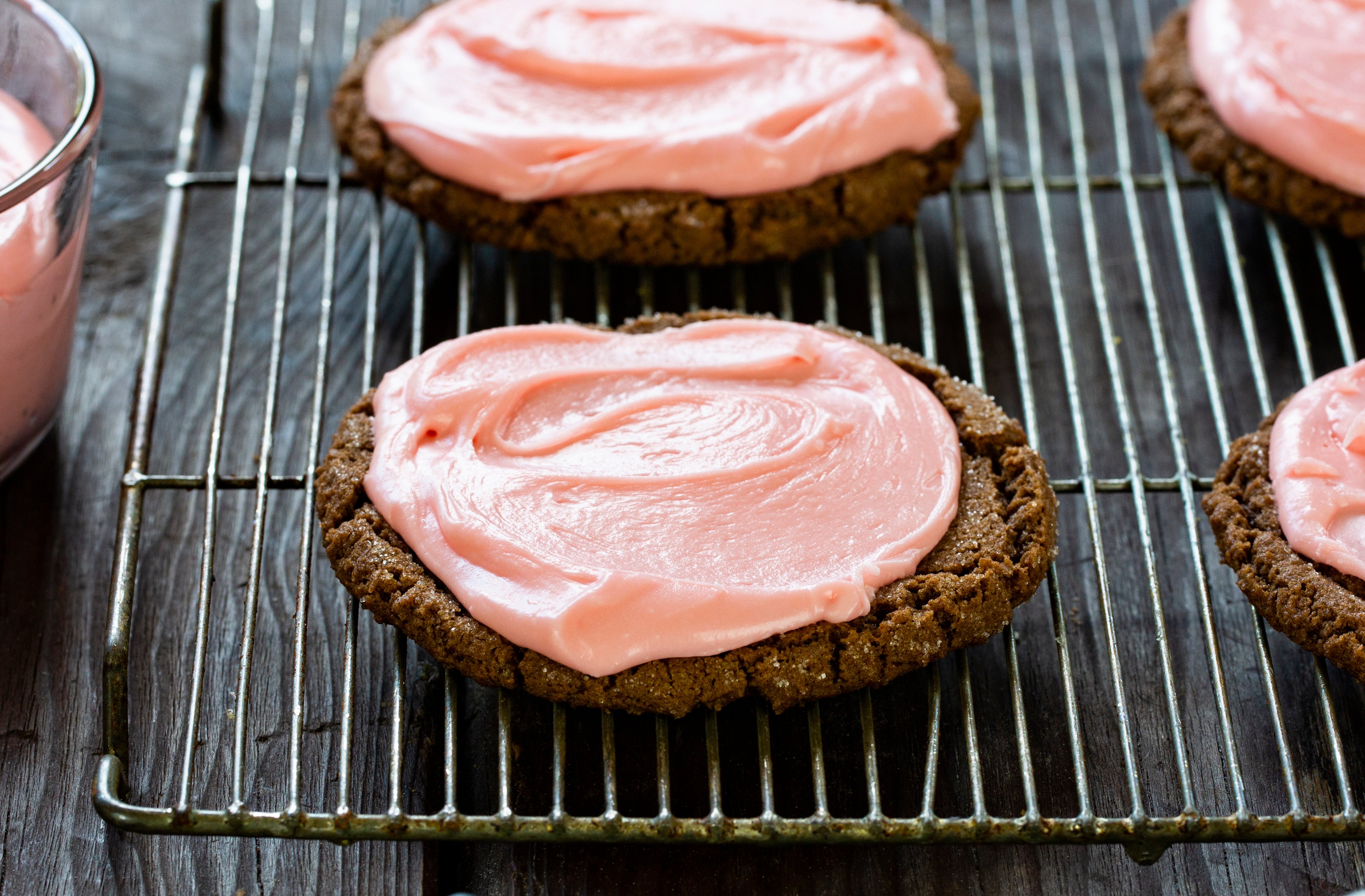 Chocolate Cookies with Cherry Frosting