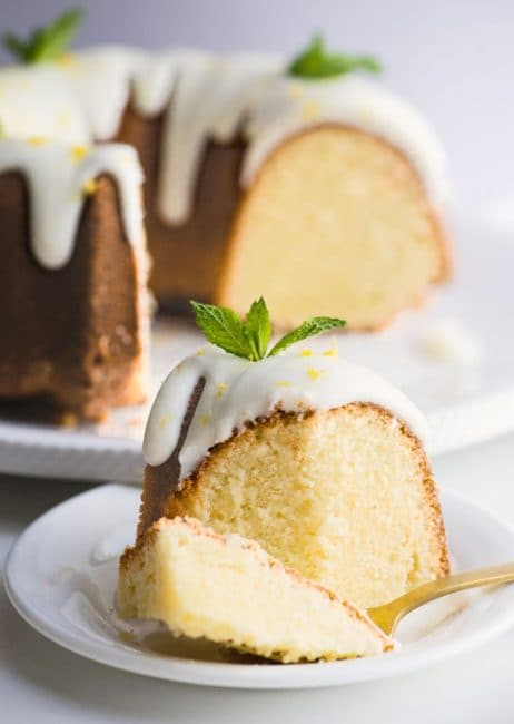 Lemon Bundt Cake Slice on Plate with Fork