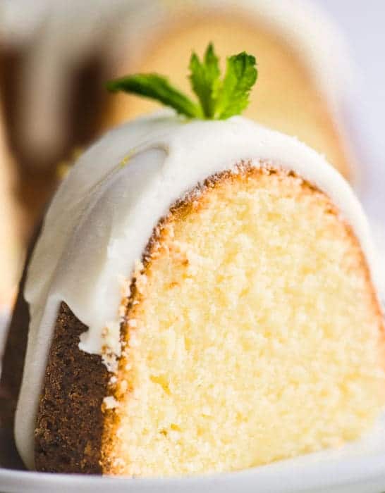 Close up of a Slice of Lemon Bundt Cake