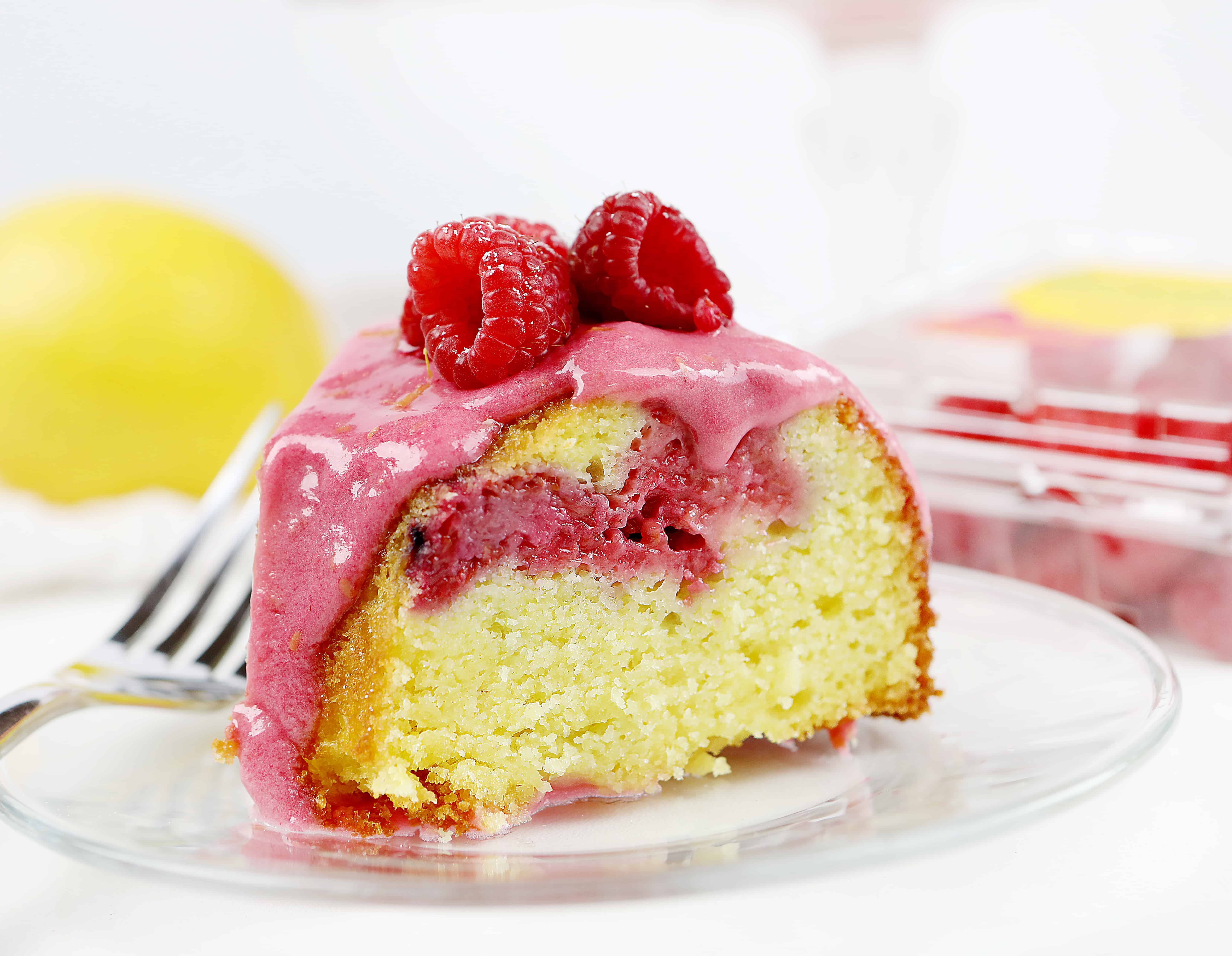 Raspberry Lemon Bundt Cake Slice