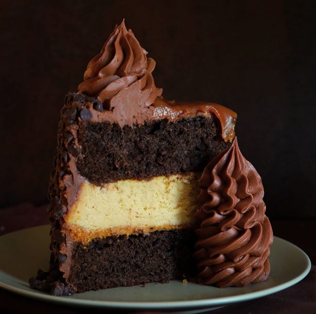 Chocolate cake with deals cheesecake