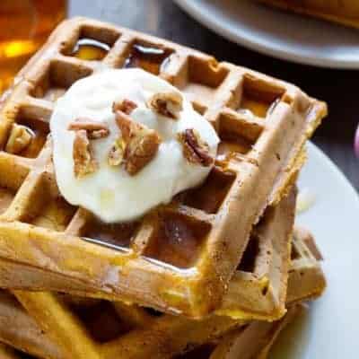 Simple, homemade, delicious Pumpkin Waffles! #waffles #pumpkinwaffles #breakfast #iambaker