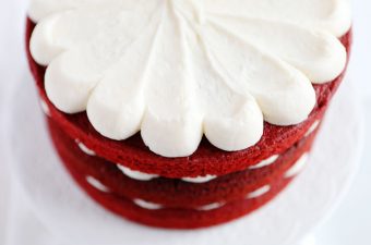 Obsessed with the EXTRA rich cream cheese frosting on a red velvet cake!