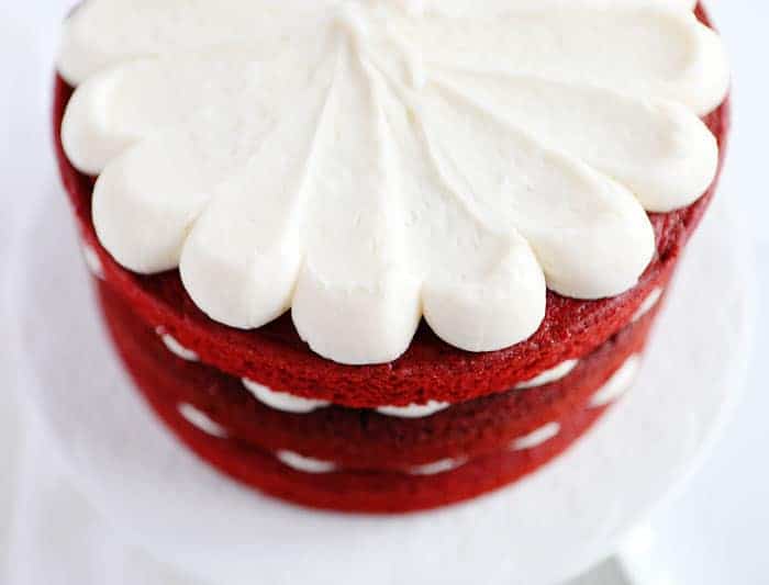 Obsessed with the EXTRA rich cream cheese frosting on a red velvet cake!