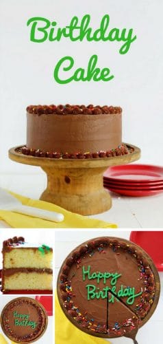 Perfect birthday cake recipe made of yellow cake and paired with the best homemade chocolate buttercream! Your birthday kid will definitely love it! #birthdaycake #birthday #cake More easy and creative baked desserts on iambaker.net!