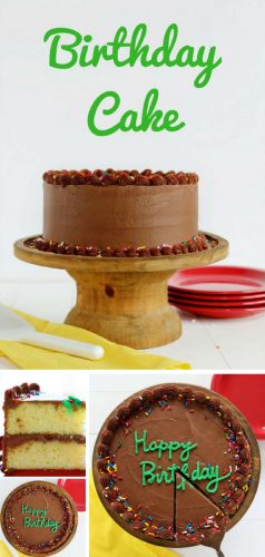 Perfect birthday cake recipe made of yellow cake and paired with the best homemade chocolate buttercream! Your birthday kid will definitely love it! #birthdaycake #birthday #cake More easy and creative baked desserts on iambaker.net!