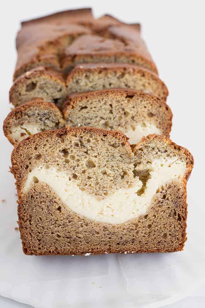 Cream Cheese Banana Bread Slices on a Plate