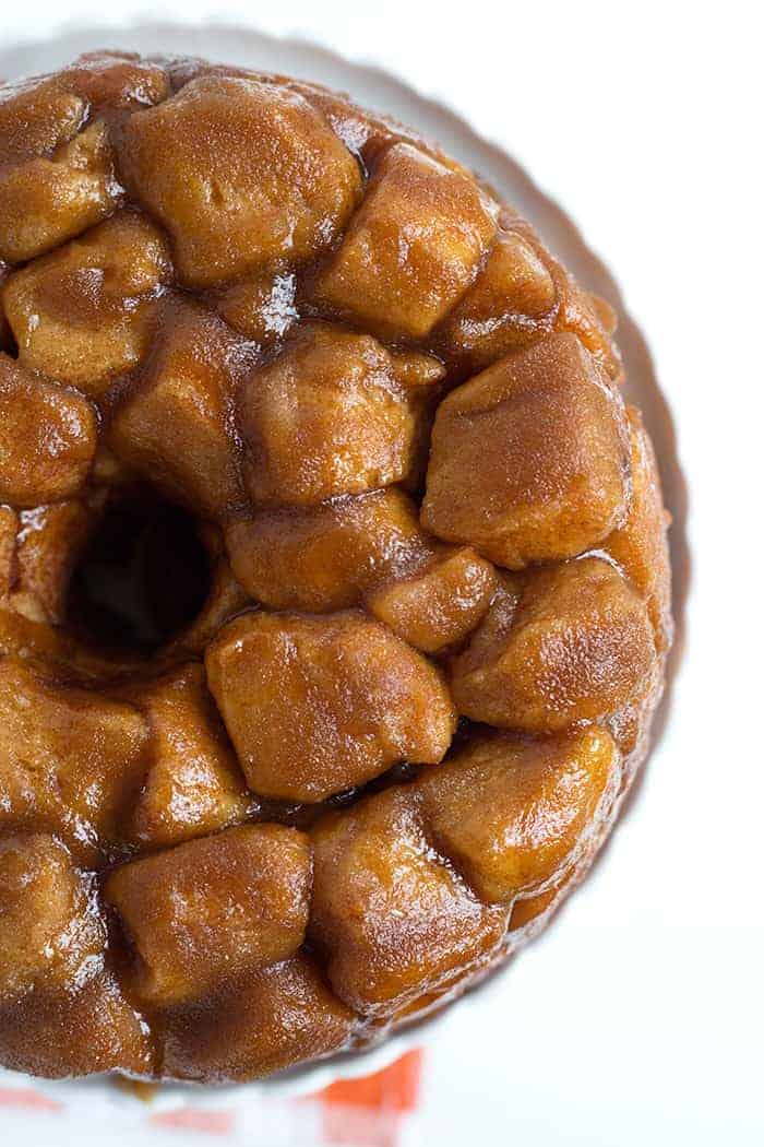 Homemade Monkey Bread, Overhead View Showing half the pan