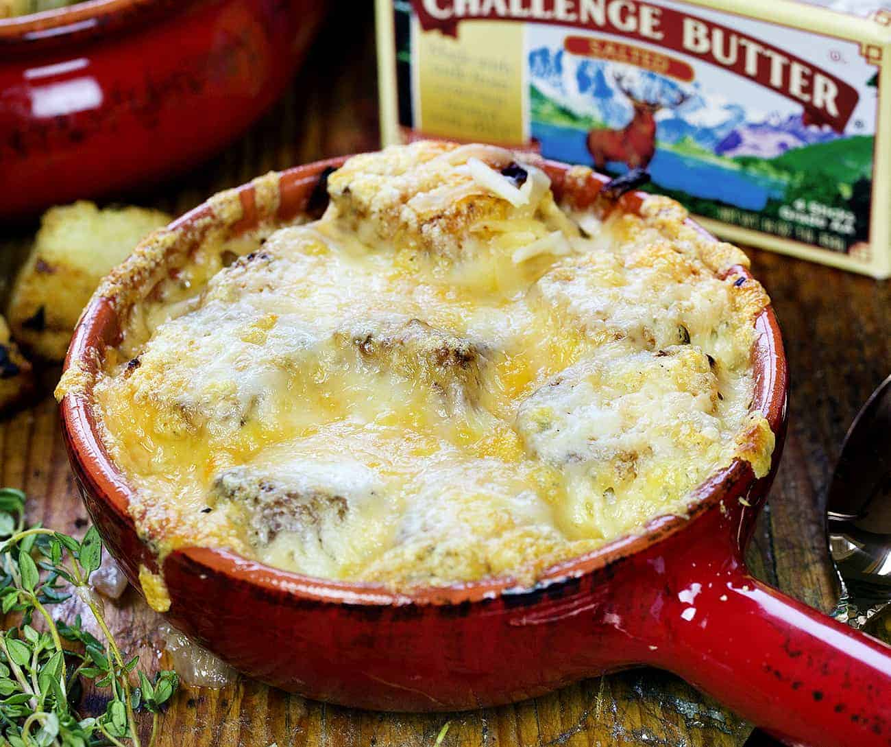 French Onion Soup in Red Crock