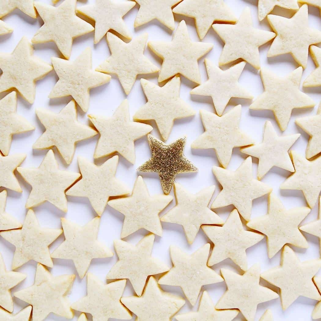 Cut Put Sugar Cookies in the Shape of a Star with One Gold Star in the Middle. Sugar Cookies, Sugar Cookie Troubleshooting, Cut Out Cookies, Cut Out Sugar Cookie Recipe, No Chill Sugar Cookie, Best Sugar Cookie Recipe, Baking, Holiday Baking, Cookie Recipes, Cookies, dessert, Cookie Decorating, I am baker, iambaker