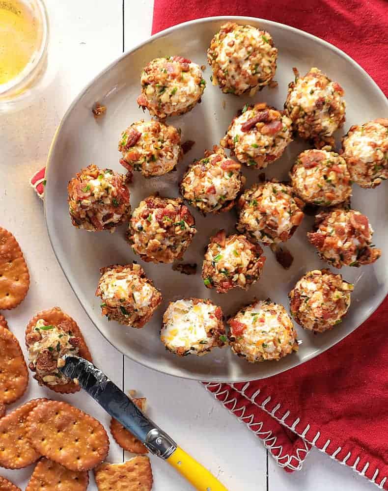 Easy Cheese Ball Recipe Shot from Overhead on a Red Napkin