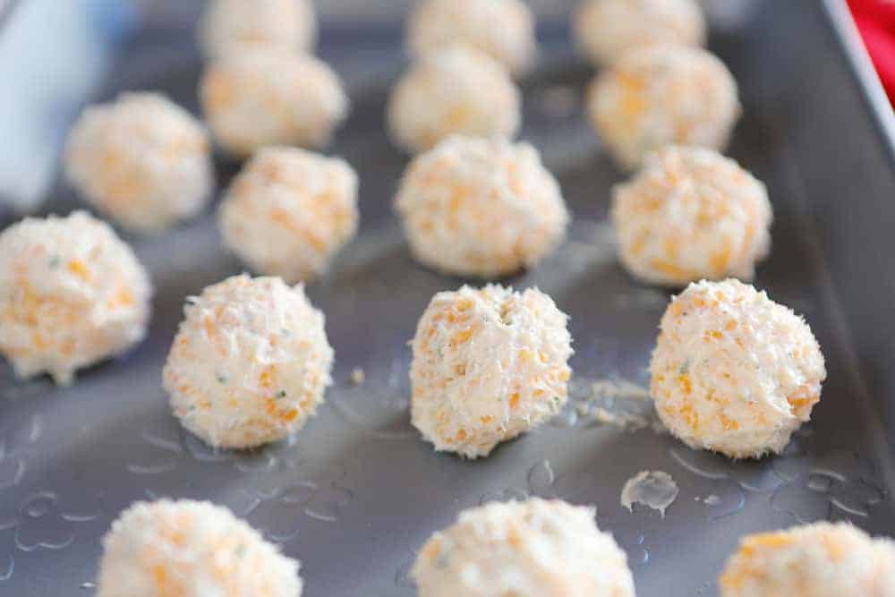 Raw Cheese Balls on Sheet Pan