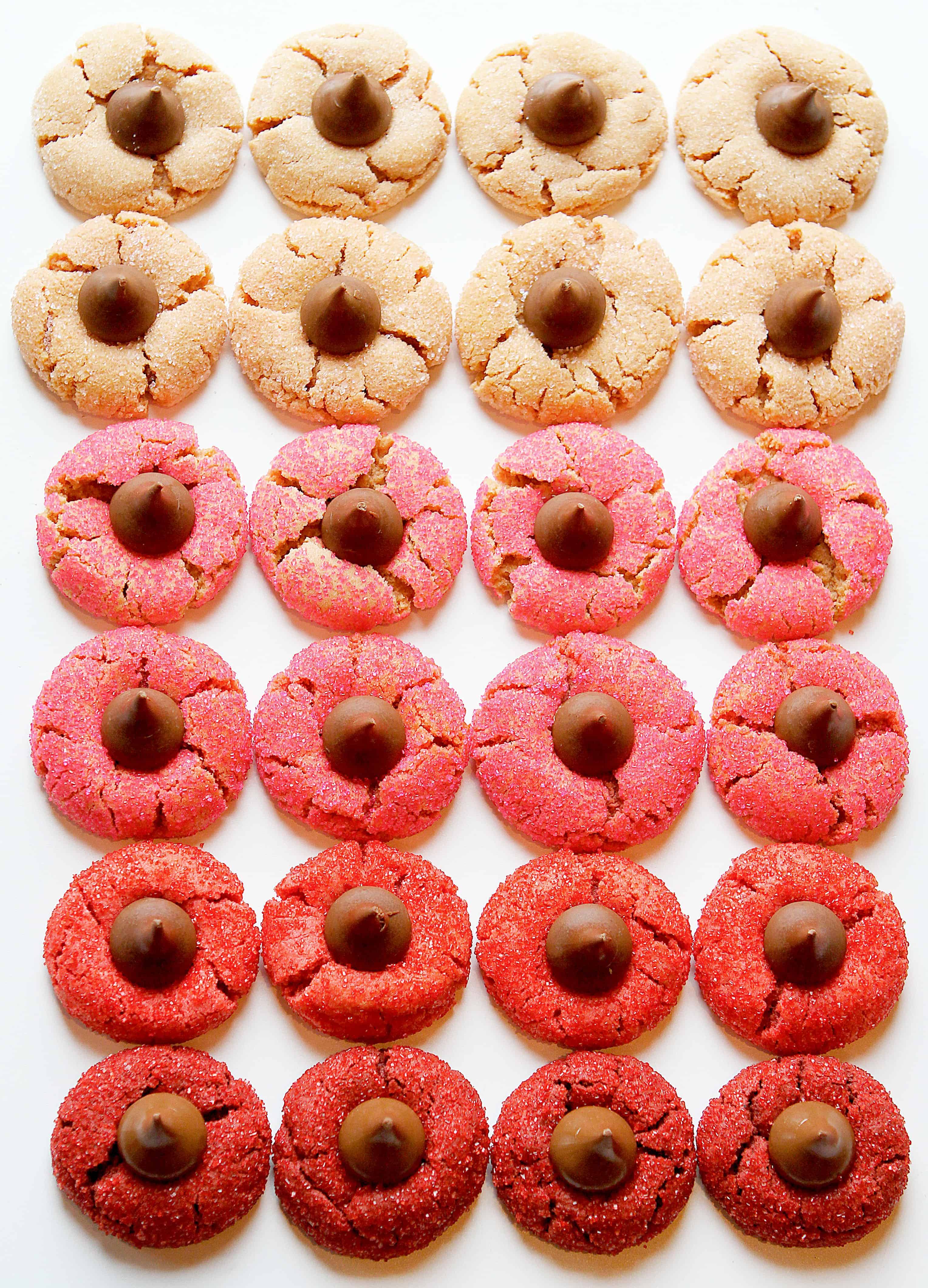 Red Velvet Peanut Butter Blossoms in an Ombre Pattern
