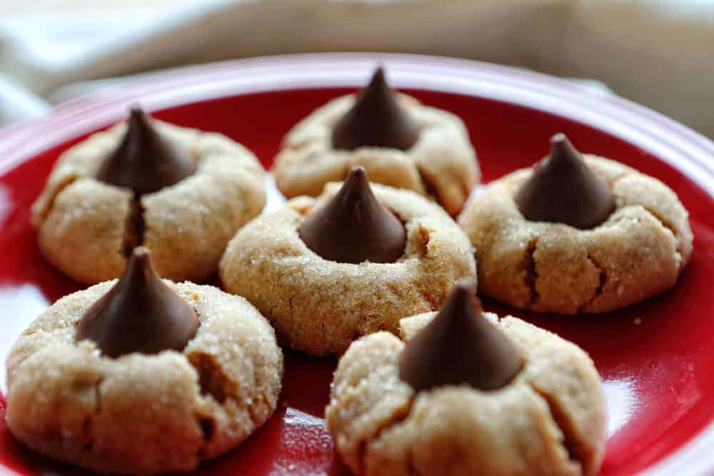 Peanut Butter Blossoms on a Red Plate