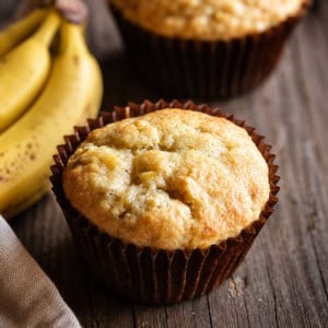 Close up of a banana muffin.