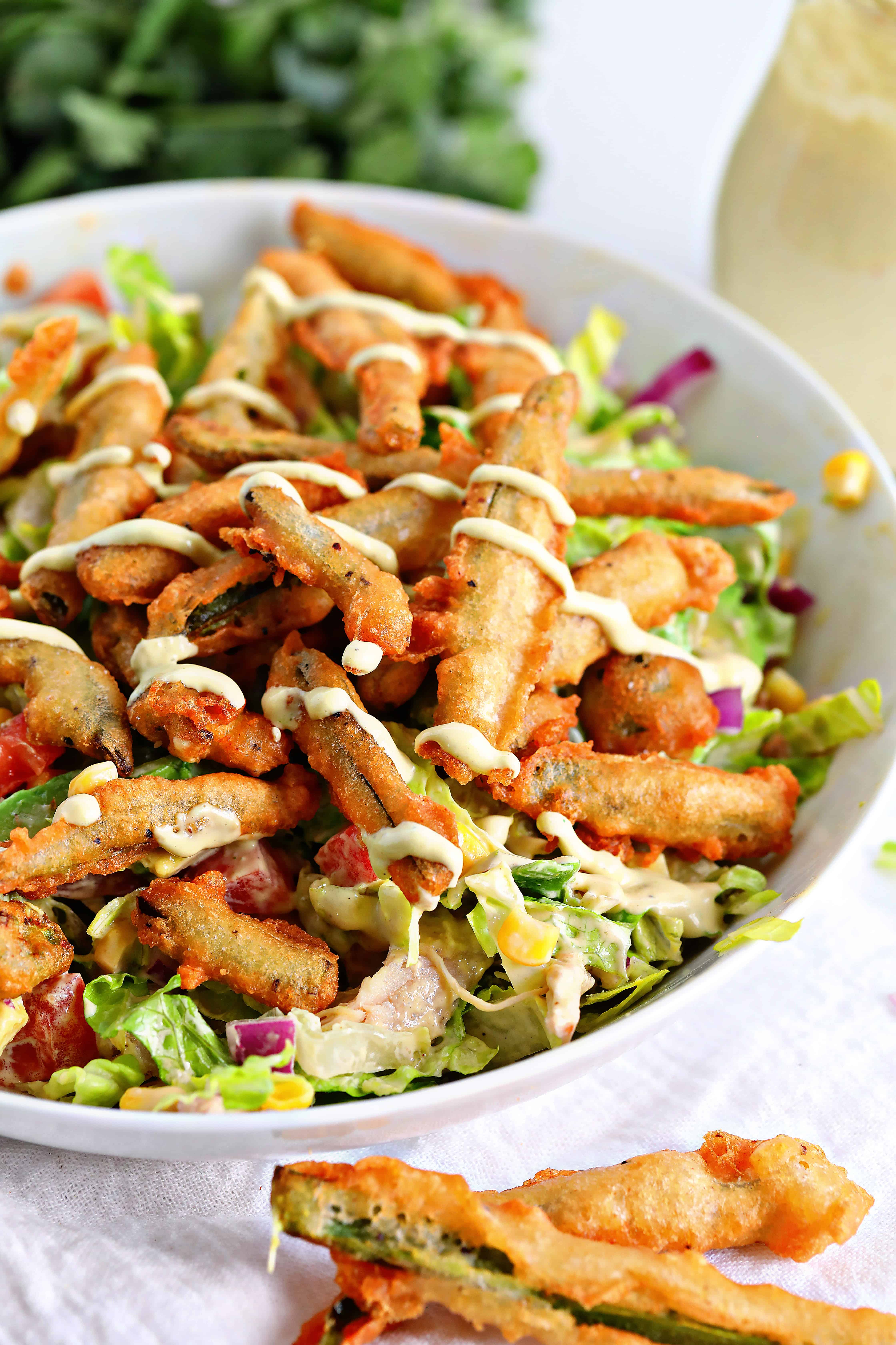 Chicken Salad with Crispy Fried Jalapenos