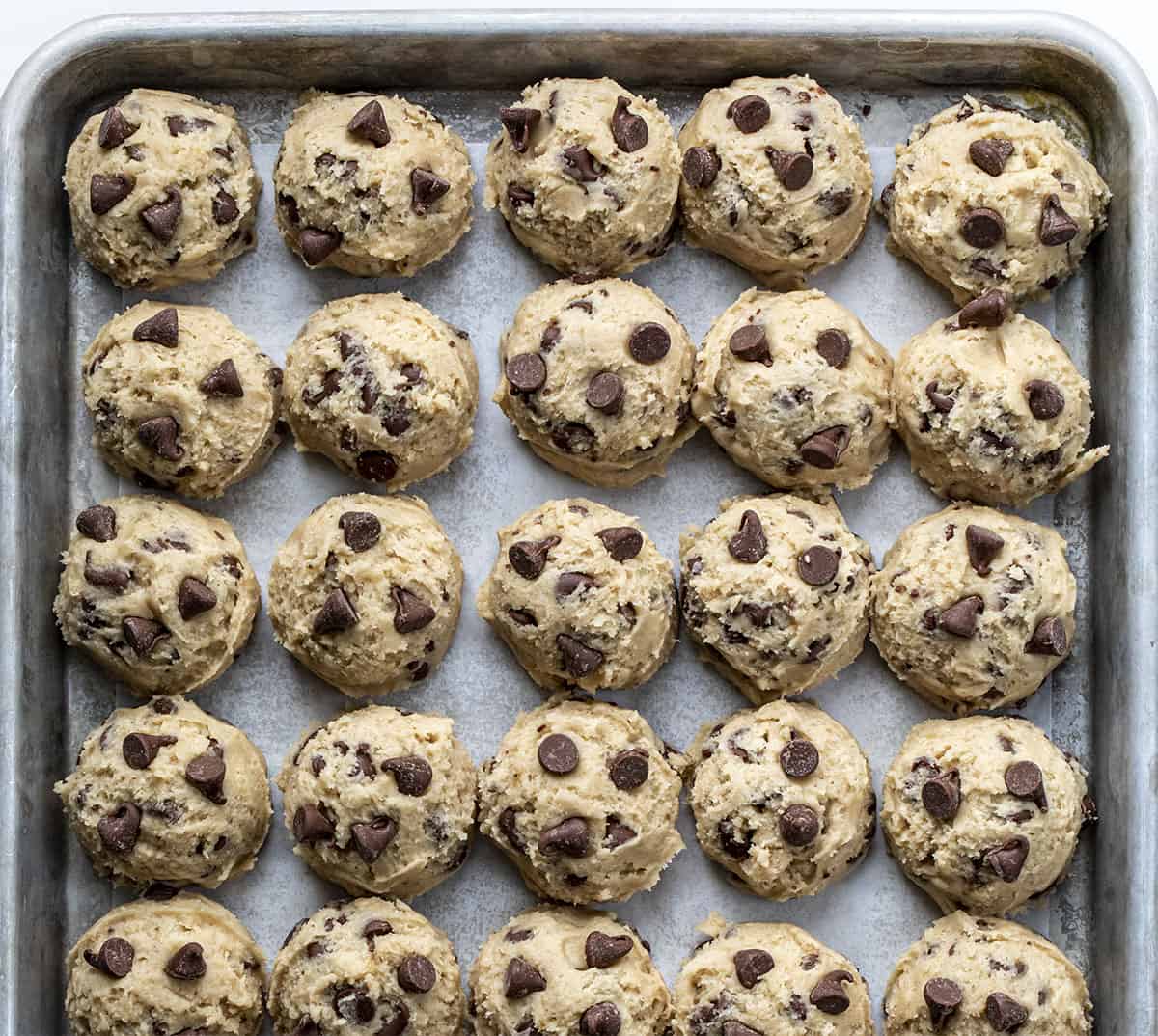 Banana Chocolate Chip Cookie Dough Before Baking on a Sheet Pan. Cookies, Cookie Recipes, Baking, Chocolage Chip Cookies, Banana Cookies, Dessert, Banana Desserts, Cookie Exchange, Chewey Cookies, i am baker, iambaker