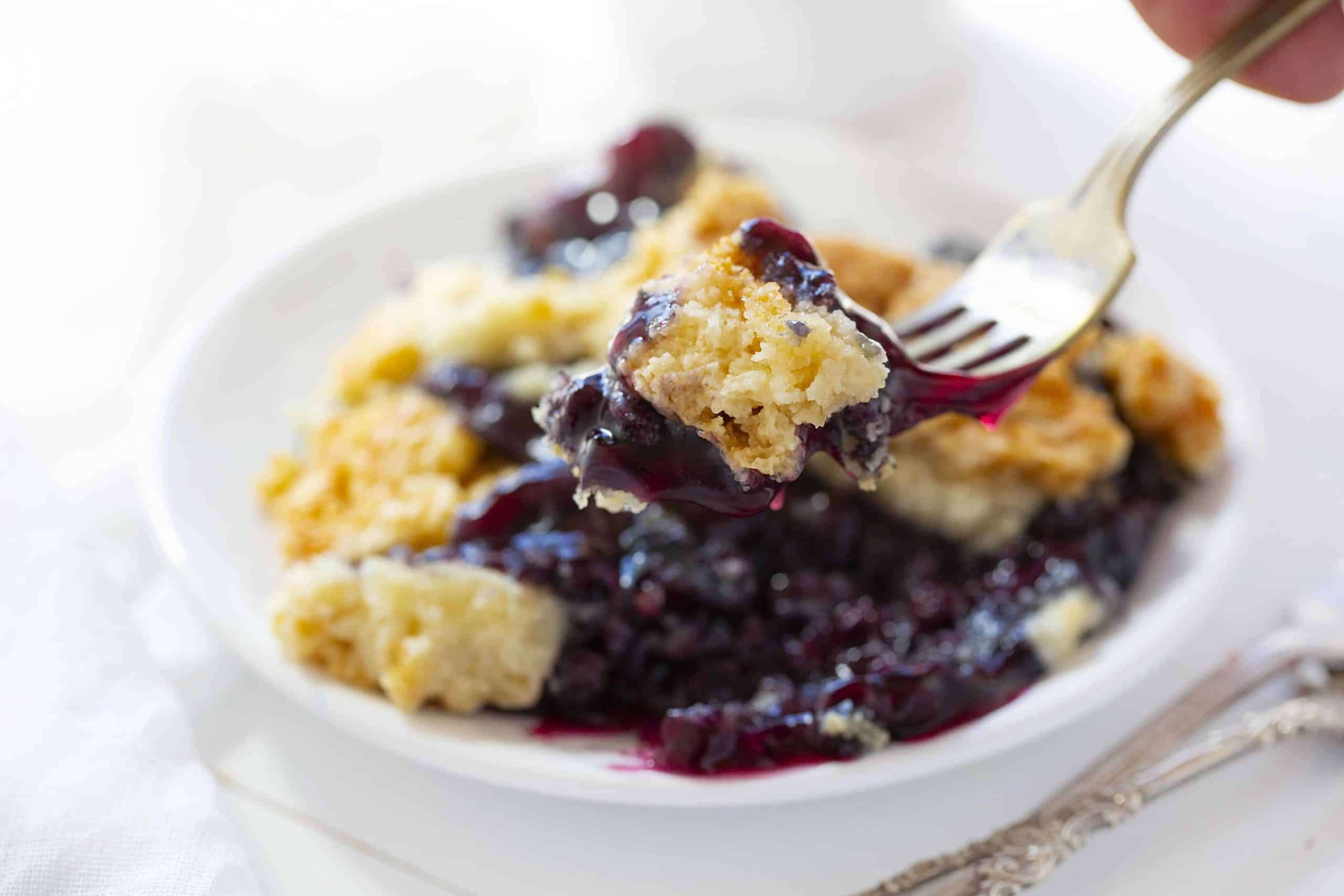 Blueberry Dump Cake on a Fork