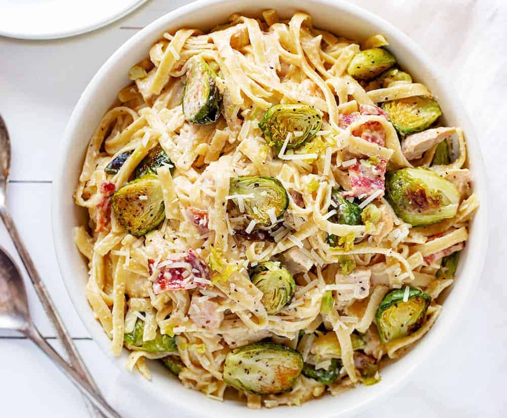 chicken alfredo with brussel sprouts