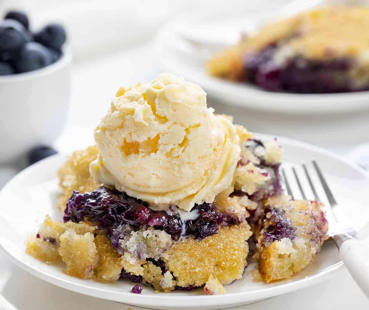 Plate with Blueberry Cobbler On It With Scoop of Ice Cream. Dessert, Cobbler, Blueberry Cobbler, Easy Summer Desserts, Summer Dessert, Blueberry Dessert, i am baker, iambaker.