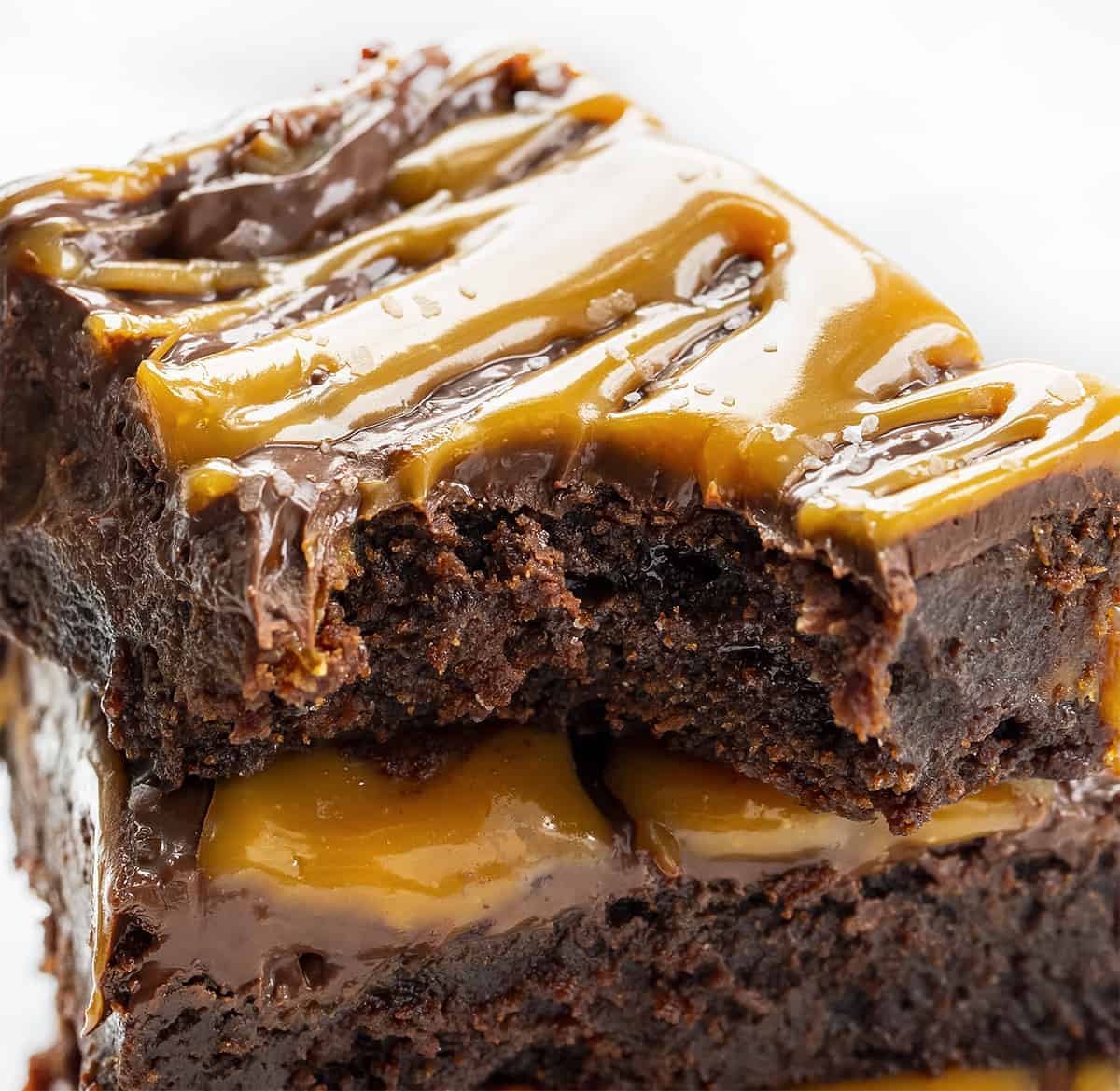 Salted Caramel Brownies with Bite Taken Out