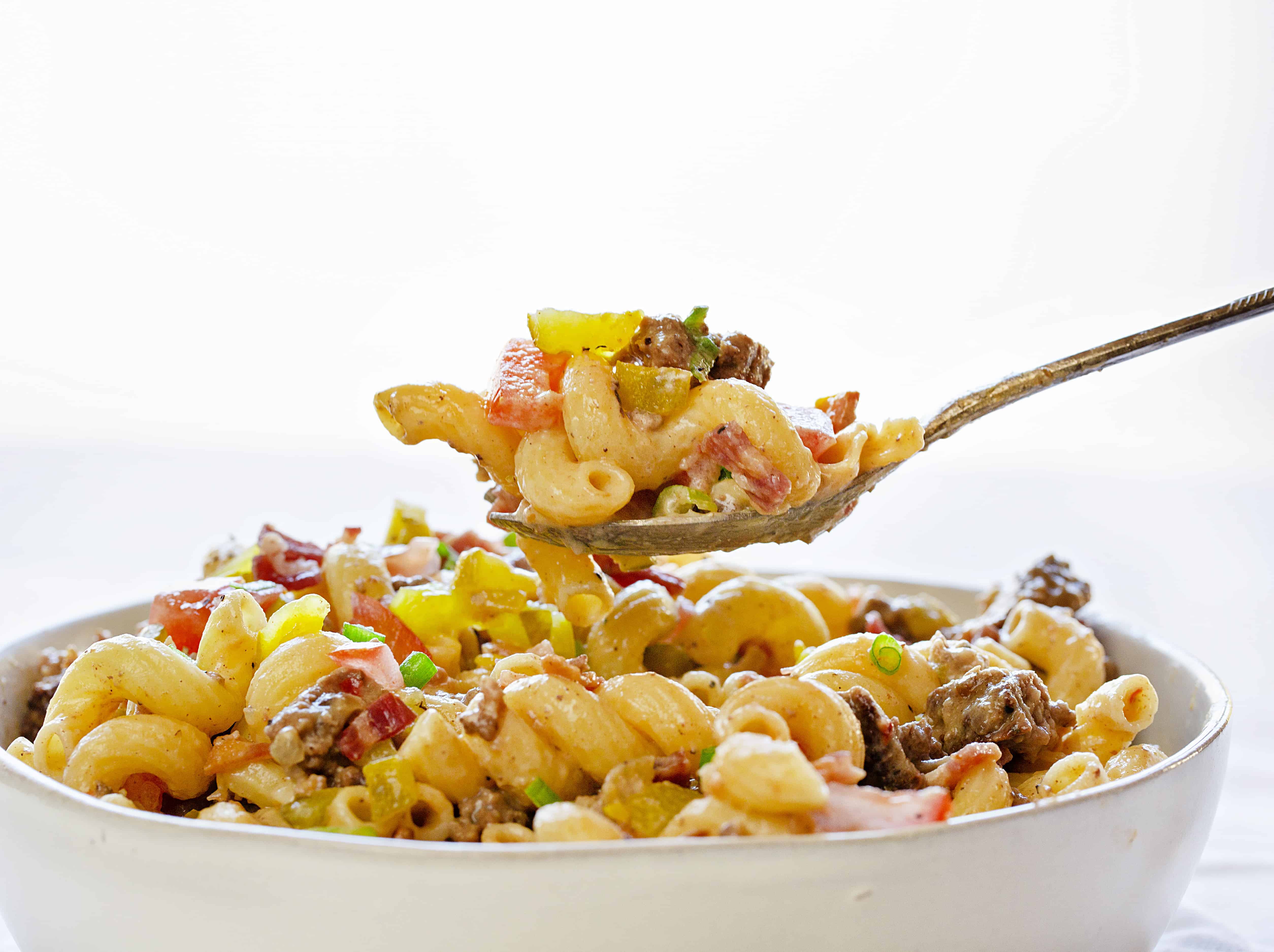 Gourmet Cheeseburger Pasta on a Spoon