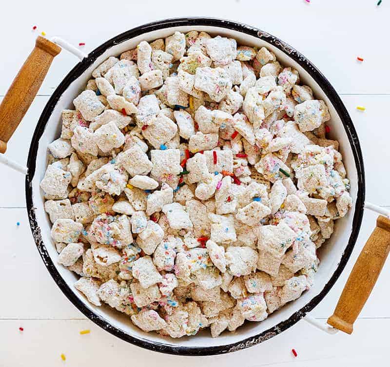 Birthday Cake Puppy Chow in a Bowl