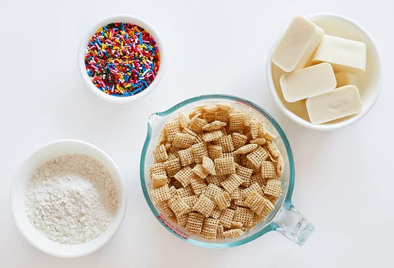 Ingredients for Birthday Cake Puppy Chow