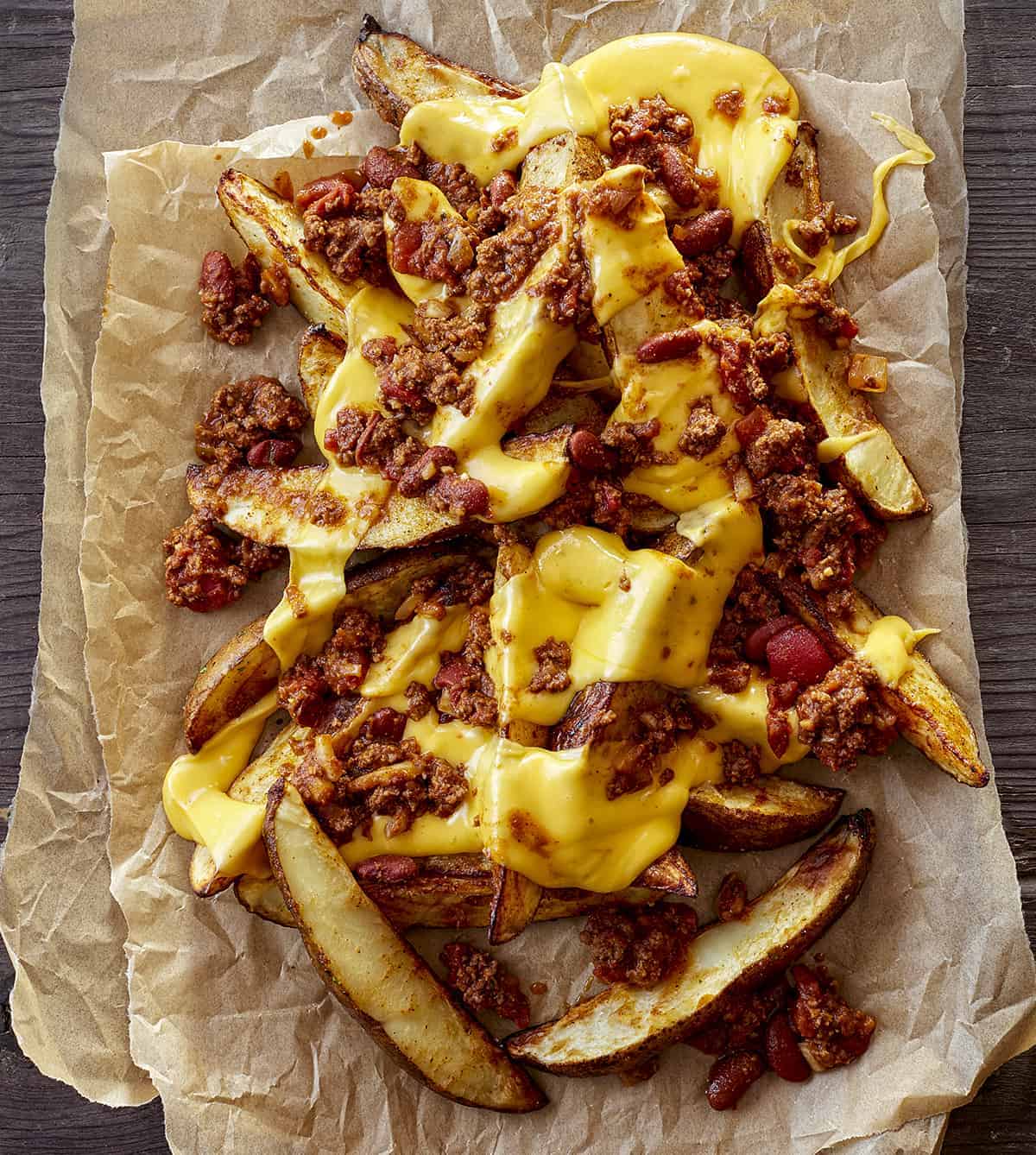 Starting the layers of Chili Cheese Fries