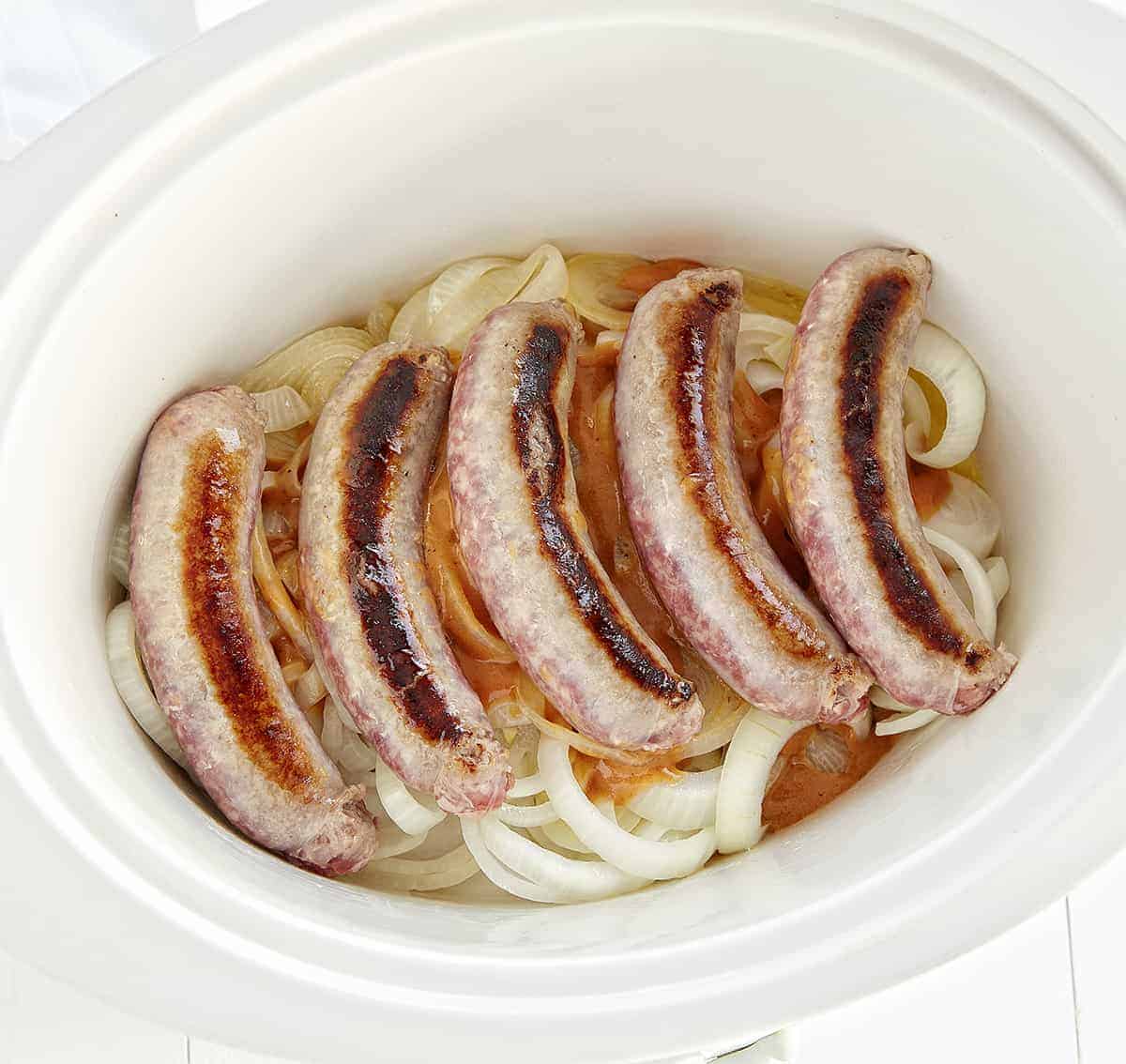 Slow Cooker Beer Brats Browned Before Cooking